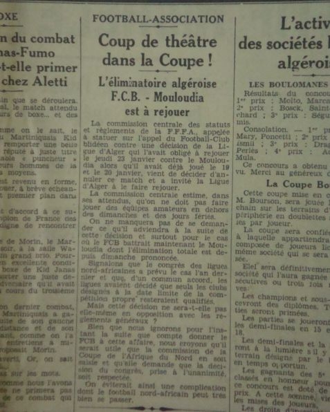 3.3.1936 coup de theatre match coupe afn fcb-mca à rejouer