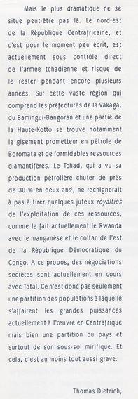 Centrafrique : l'écrivain Thomas Dietrich accuse Deby et la France (revue de Sciences Po)