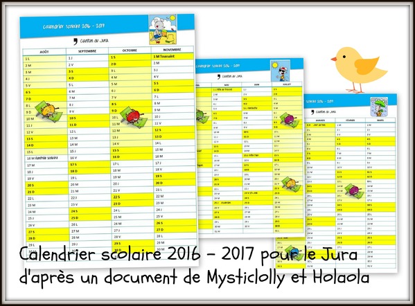 Calendrier scolaire 2016 - 2017 pour le Jura