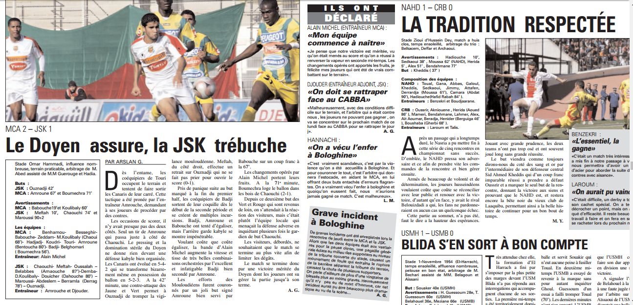 Jeudi 27.11.2008 à Bologhine MCA-JSK 2-1