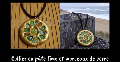 Collier ras du coup en pâte fimo et incrustation de verre