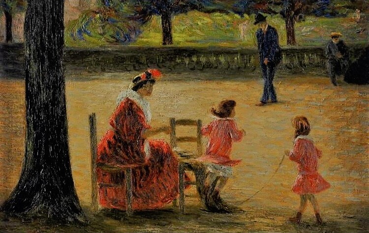 Une journée au jardin du Luxembourg, René Schutzenberger (peintre français. 1860-1916)