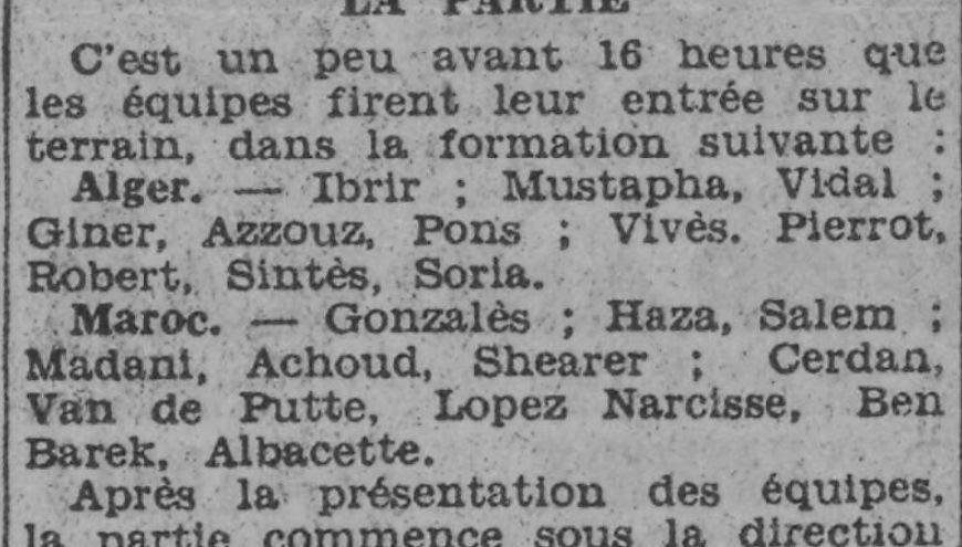 Dimanche 4.1.1942 Amical Sélection d'Alger sans aucun Mouloudéen-Oran avec Firoud 1-0