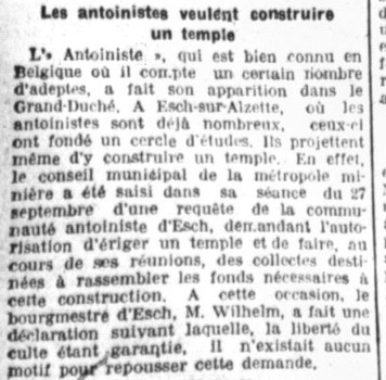 L'Antoinisme dans le Grand-Duché (Journal de Bruxelles, 3 octobre 1924)(Belgicapress)