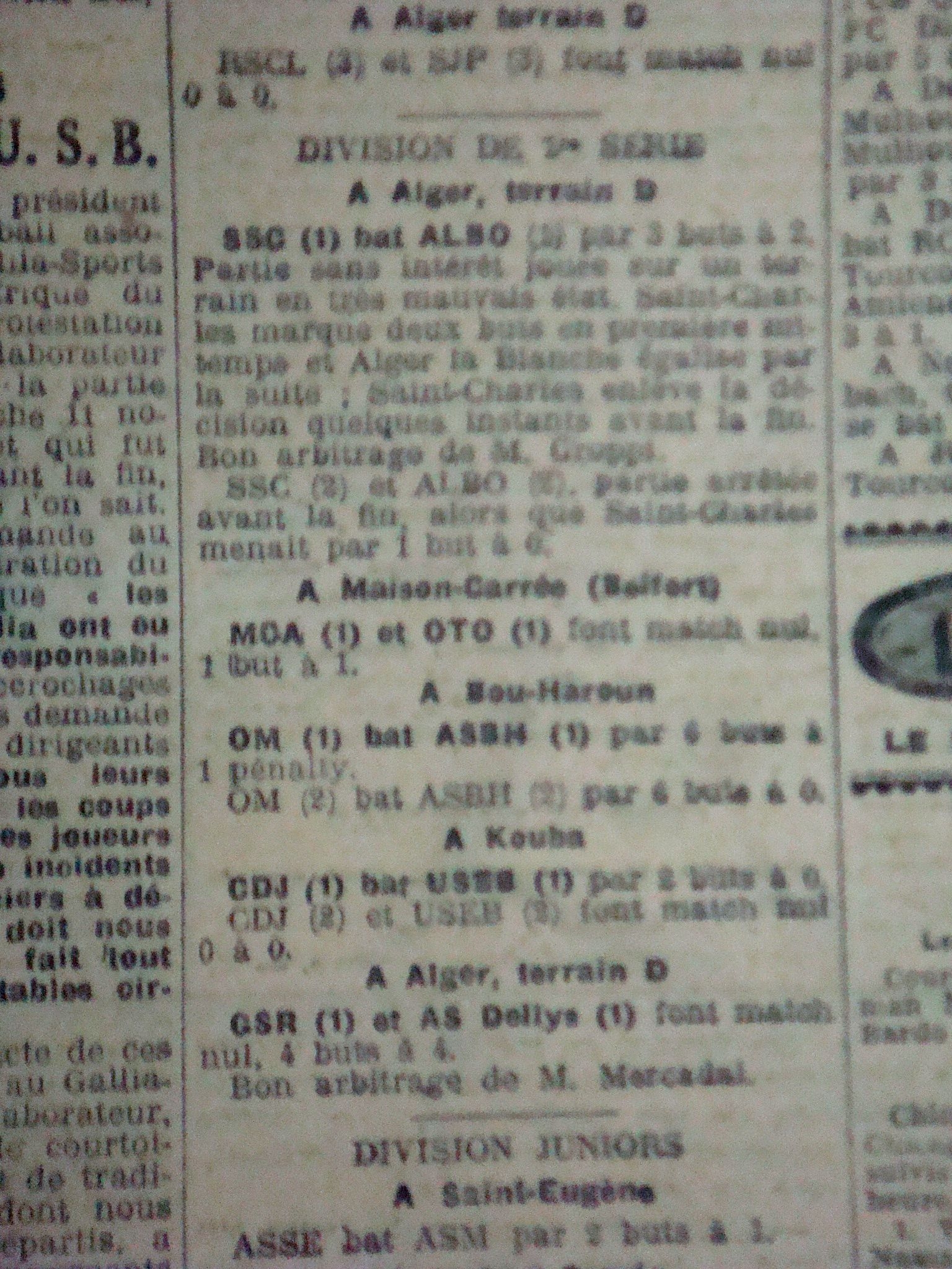 18.11.1928 à Belfort MCA-Olympique Tizi Ouzou 1-1