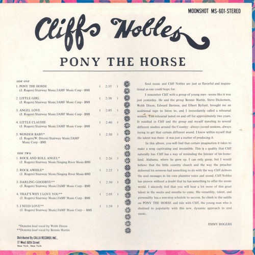 Cliff Nobles ‎: Album " Pony The Horse " Moon Shot Records MS-601 [ US ]