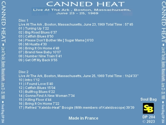 Canned Heat : CD " Live At The Ark, Boston, Massachusetts, June 23 - 25 1969 " Soul Bag Records DP 204 [ FR ]