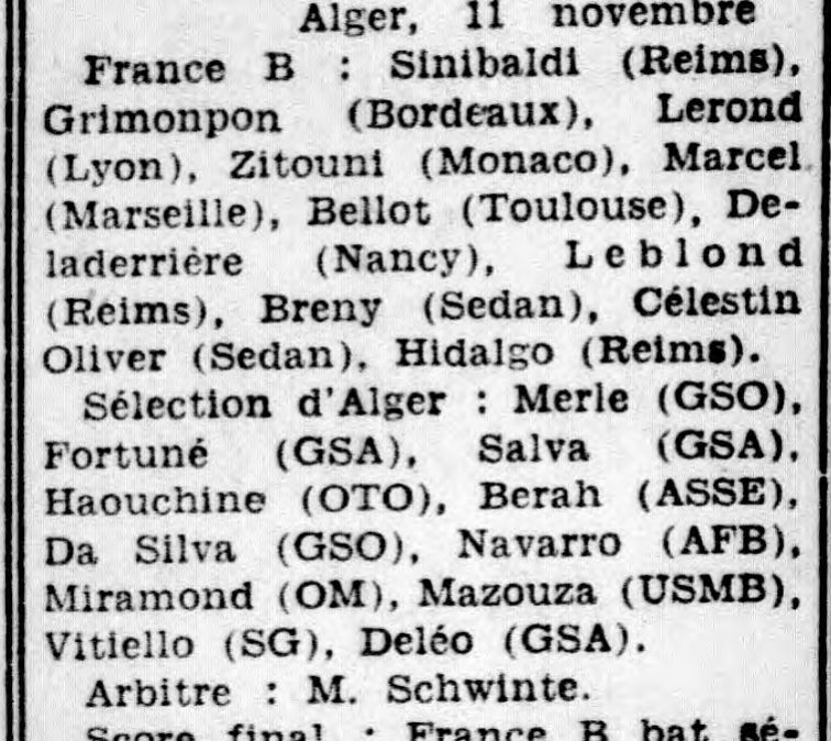 11.11.1954 à Alger Sélection d'Alger-France 