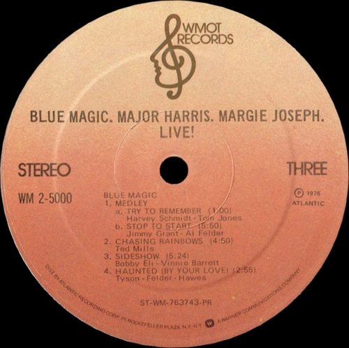 The Blue Magic, Major Harris, Margie Joseph : Album " Live ! " WMOT Records WM 2-5000 [ US ]