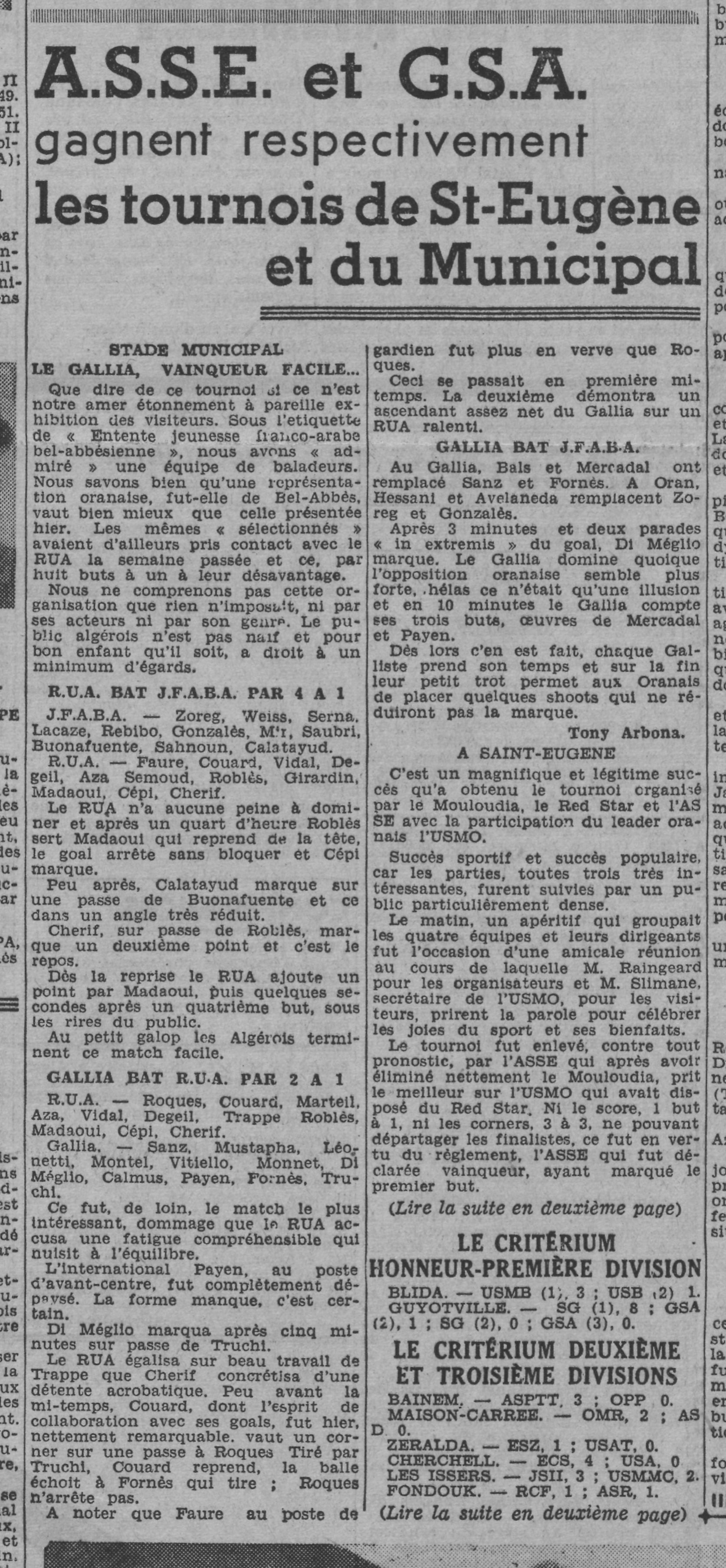Dimanche 16.3.1941 Tournoi de St Eugène MCA-ASSE 0-3