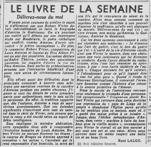 Délivrez-nous du mal - Les Nouvelles littéraires 22 février 1936