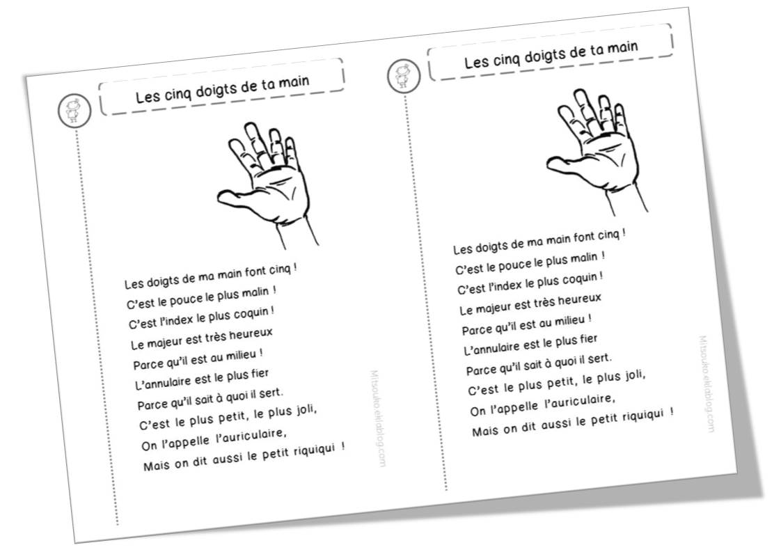 Poèmes sur la main et les doigts - Mitsouko à l'école