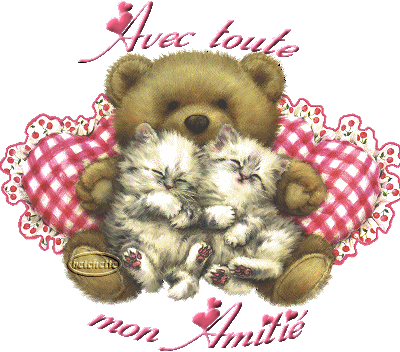 Avec toute mon amitié (chats et ourson)
