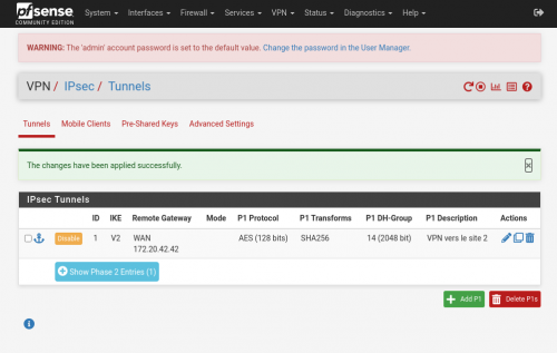 VPN IPsec de site-à-site avec PFSENSE