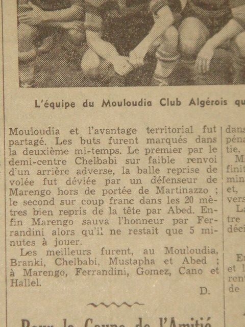 D 7.6.1936 à El Affroun MCA-O.Marengo 2-1 le MCA en HONNEUR