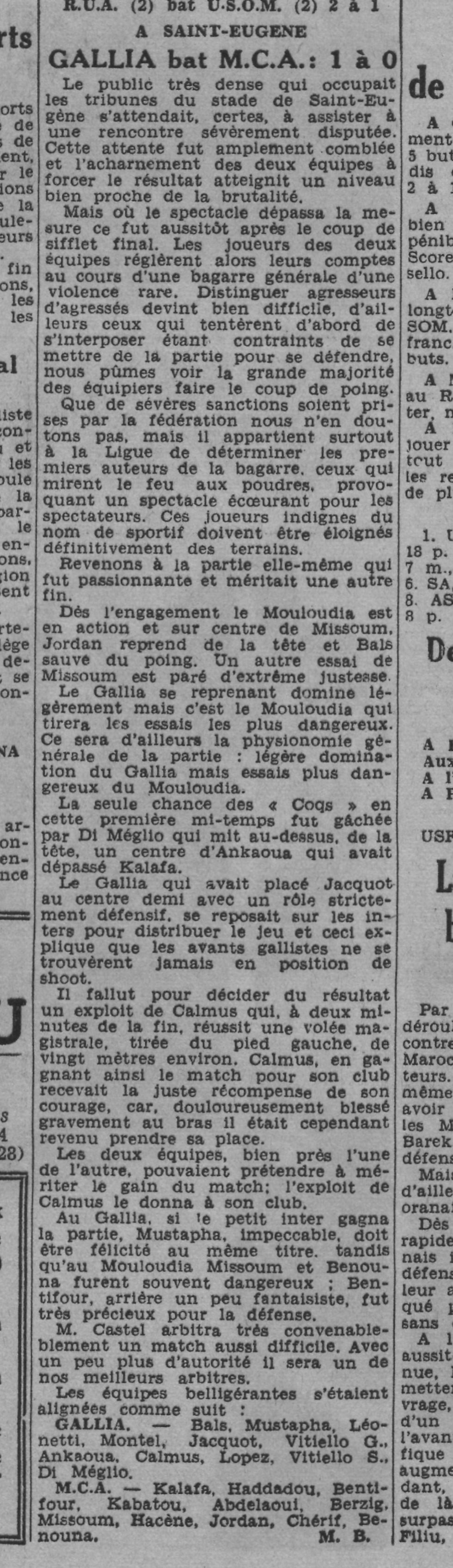 D 14.12.1941 à St Eugène coupe AFN à rejouer GSA-MCA 1-0