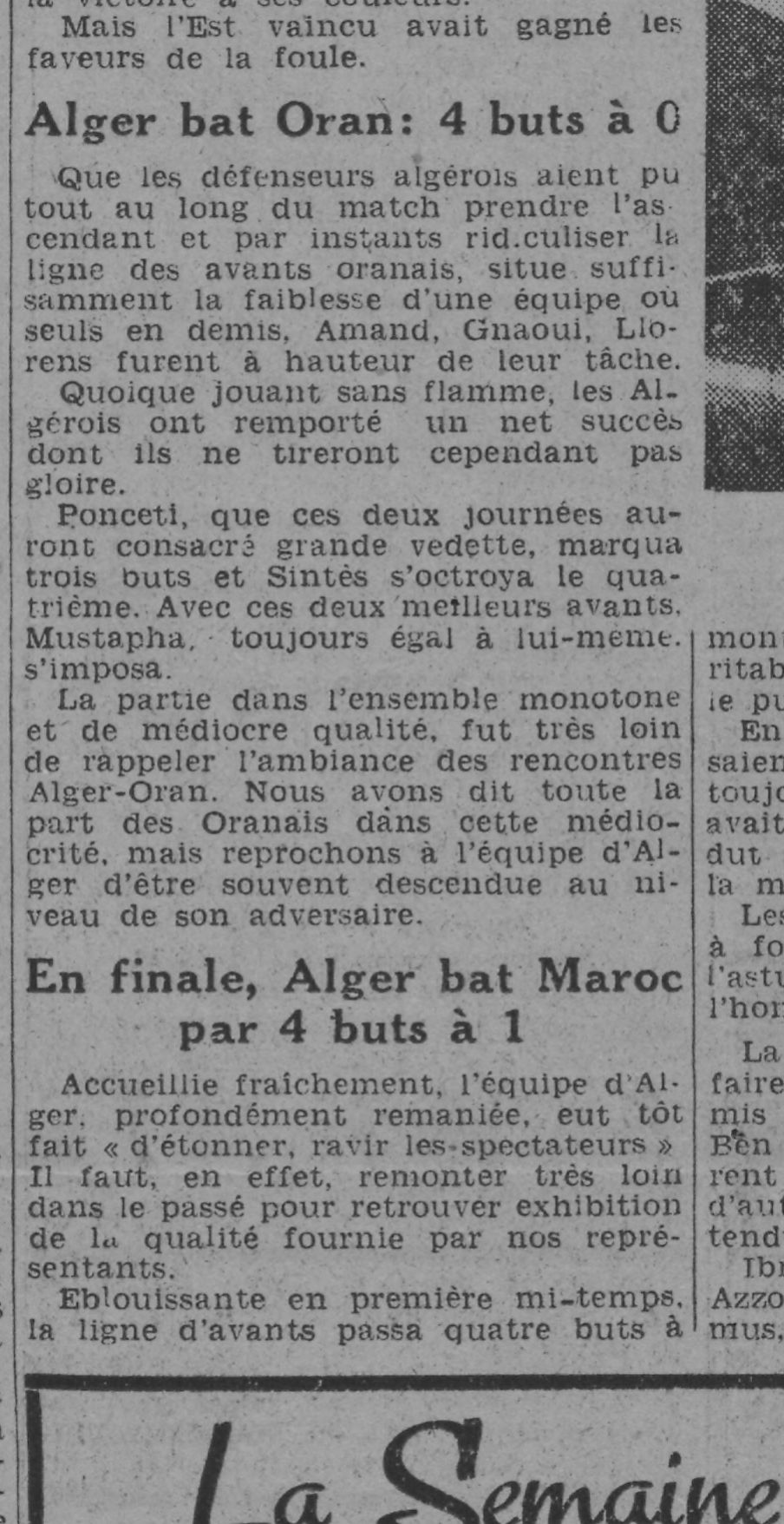 0 Samedi 4 et D 5.4.1942 Alger bat Oran et le Maroc