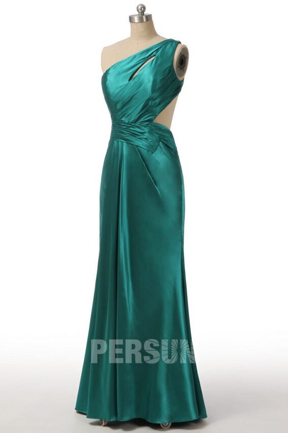 robe de soirée longue sexy vert asymétrique taille découpé
