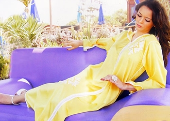 Djellaba 2015-collection haute couture marocaine-jaune-en ligne et pas cher DJ-S886