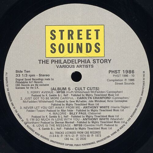 1986 ; Various Artists : " The Philadelphia Story : 15 Years Of Philly Classics " Philadelphia International Records PHST 1986-01...14 [ US ]