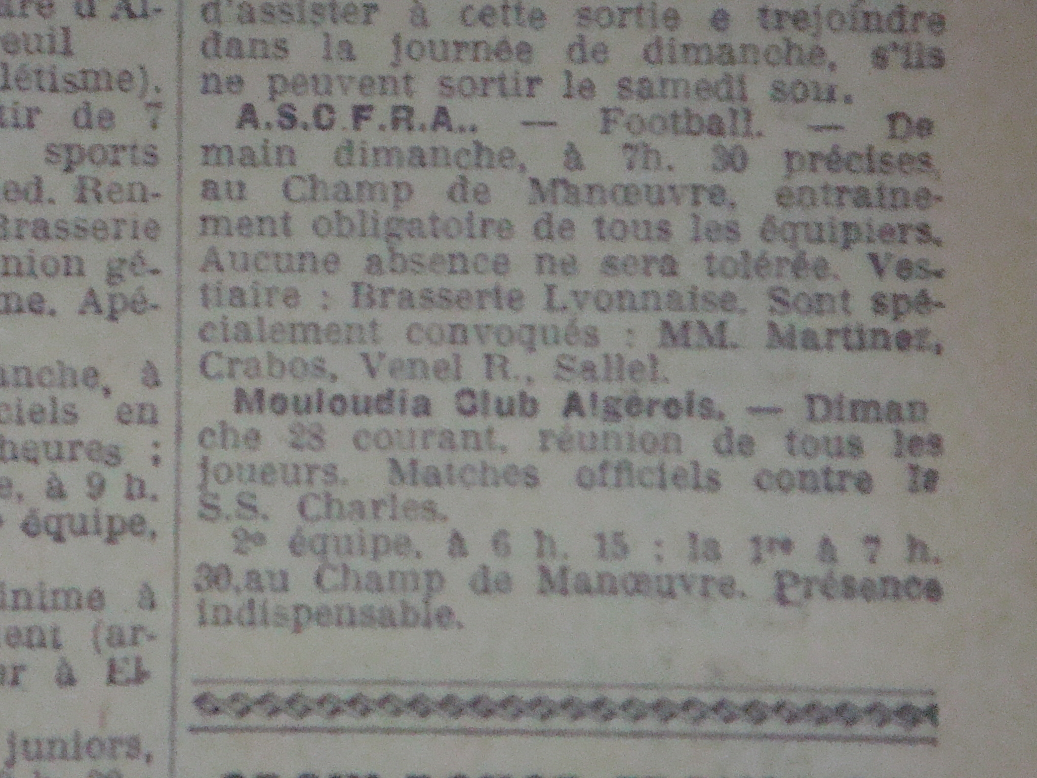Préparation du match contre St Charles du 28.10.1928