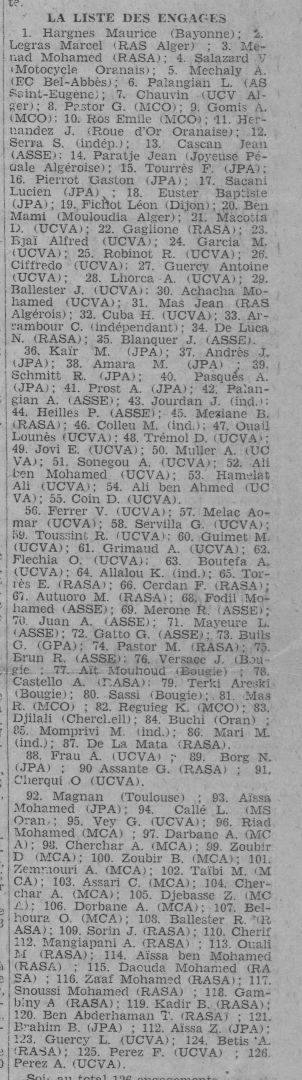 Dimanche 5.4.1931 MCA Cyclisme participe au VIII (8ème) Critérium de l'Echo d'Alger