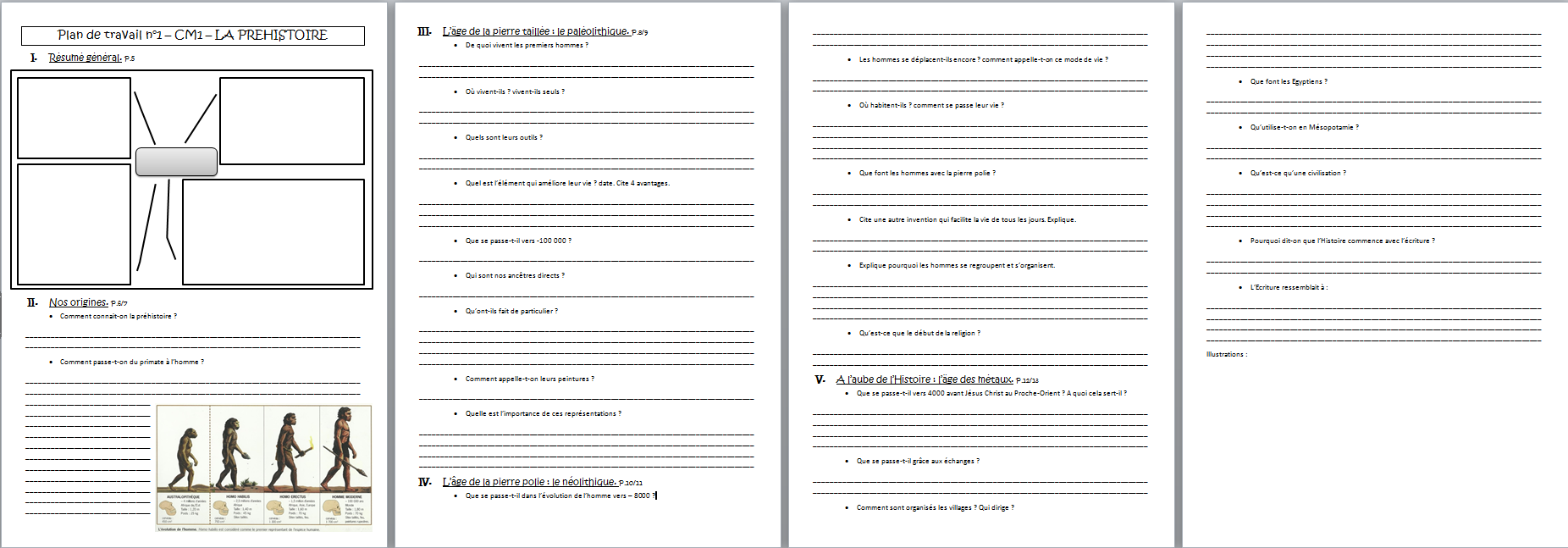 histoire : plan de travail n°1 - la préhistoire - CM1