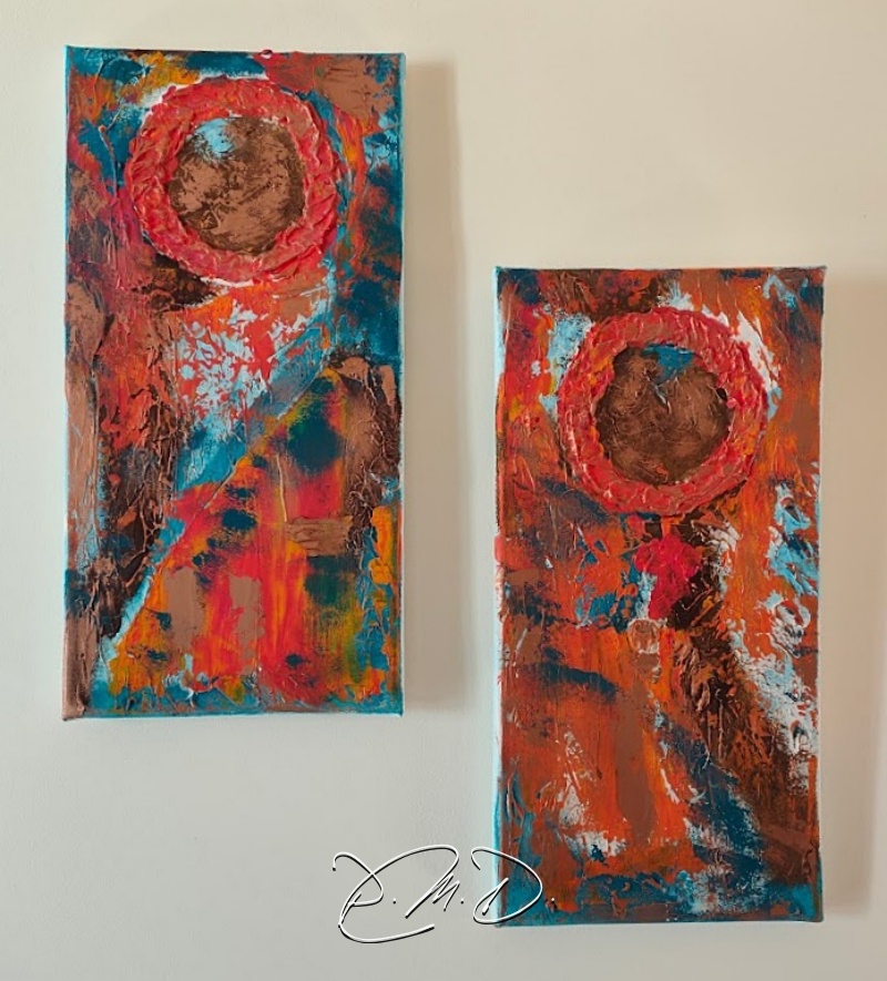 2022 - Duo de toiles 20x40 - Enduit, acrylique et patine Libéron - CP