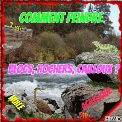 Dessin et peinture - vidéo 3393 : Comment peindre blocs, rochers, cailloux, le long d'une rivière ? Huile ou acrylique.