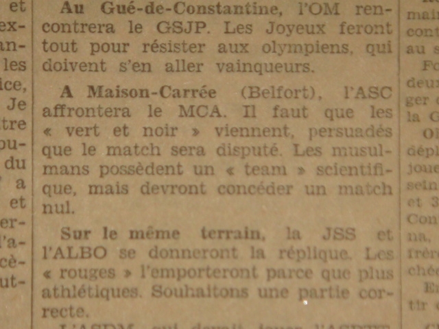 22.12.1929 à Belfort MCA-AS Castiglione avant match
