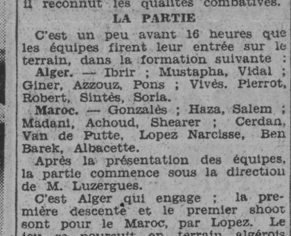 Samedi 1.11.1941 Maroc avec Benbarek - Alger 3-3