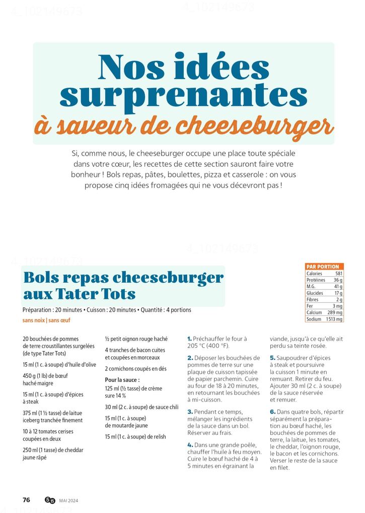 Recettes 40 - 5/15 - BBQ - Nos idées surprenantes à saveur de cheeseburger (7 pages)