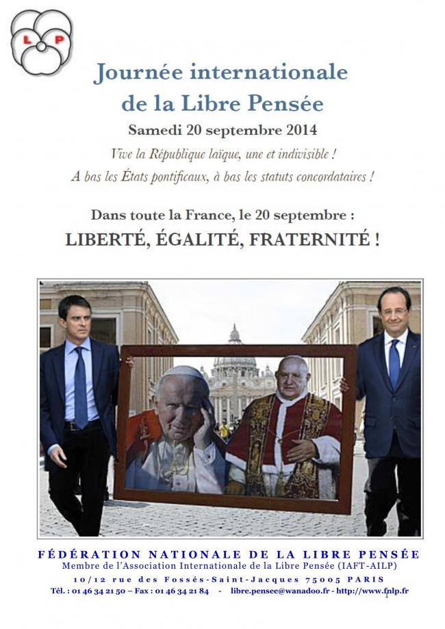 20 septembre 2014 :Journée internationale de la Libre Pensée