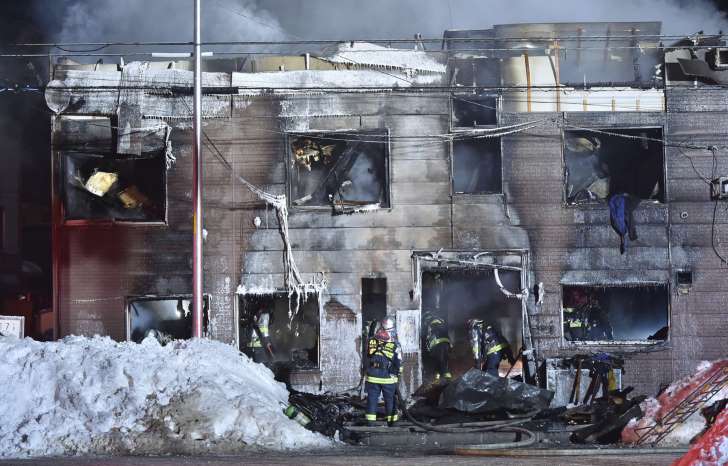 11 victimes ont été recensés dans l'incendie de cette résidence pour personnes âgées, à Sapporo, le 1er février 2018.