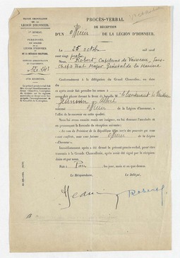 Certificat de la Légion d'Honneur de frère Albert Jeannin