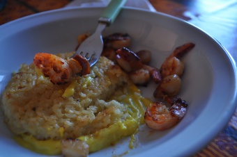 Risotto croquant aux noix de St-Jacques et crevettes