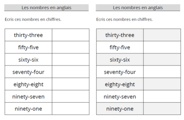 Leçons, Exercices et Jeux  _ Numbers  0 to 100