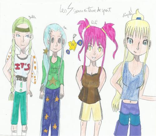 Miyuki, Yukita, Lichi et Ra en tenue de sport pour le lycée