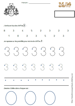 Feuille d'Écriture Apprendre à écrire les chiffres & lettres