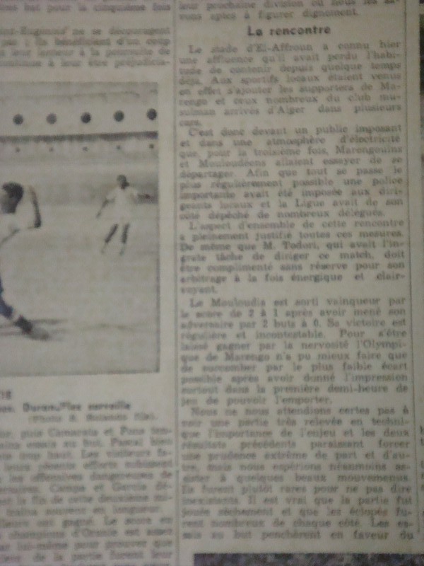 D 7.6.1936 à El Affroun MCA-O.Marengo 2-1 le MCA en HONNEUR