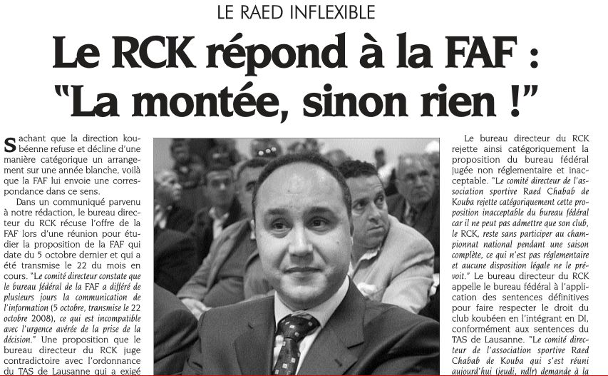 RCK ne lâche rien et exige la montée