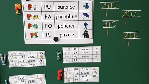 LES GS de Madame Dany commencent la reconnaissance globale de syllabes. 