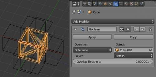 Réglage dand le panneau du Boolean Modifier