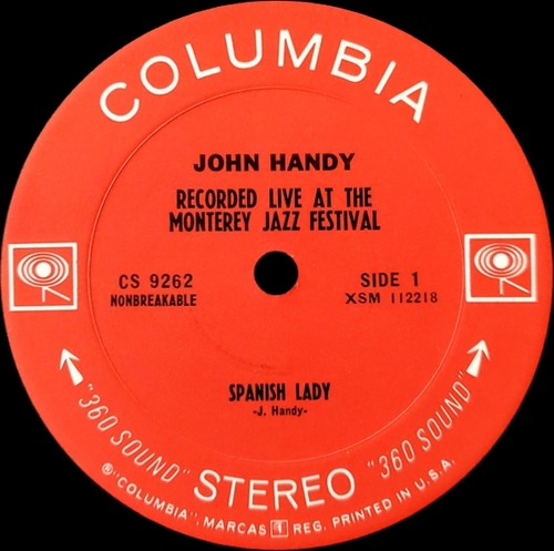 John Handy : Album " Recorded Live At The Monterey Jazz Festival " Columbia Records CS 9262 [ US ]