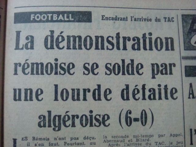 Jeudi 13 mars 1952 Khabatou et sélection d'Alger-Reims 0-6