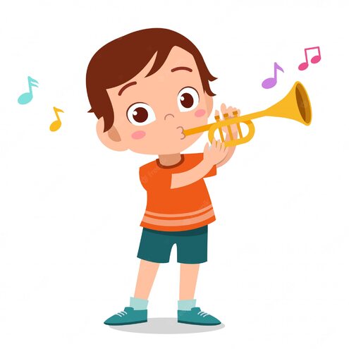 Heureux Enfant Joue De La Musique De Trompette | Vecteur Premium