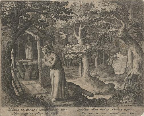 Heilige Patroclus van Néris als kluizenaar Het deugdzame leven van kluizenaars (serietitel) Trophaeum vitae solitariae (serietitel), RP-P-OB-102.897.jpg