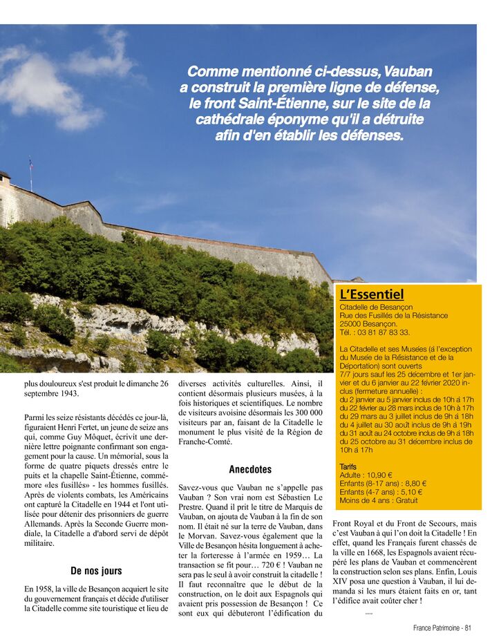 Les plus beaux sites de France - La Citadelle de Besançon (6 pages)