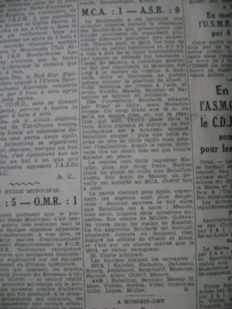 Dimanche 10.3.1940 avant dernière journée MCA-ASB 1-0