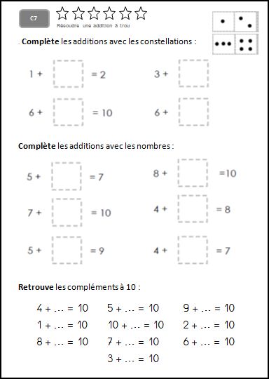 C7: Calculer des additions à trou - L'école de Julie